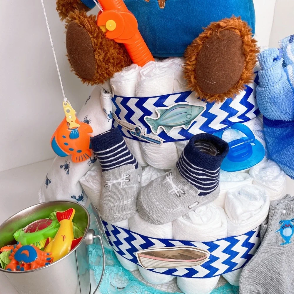 Fisherman Diaper Cake, Nautical Themed